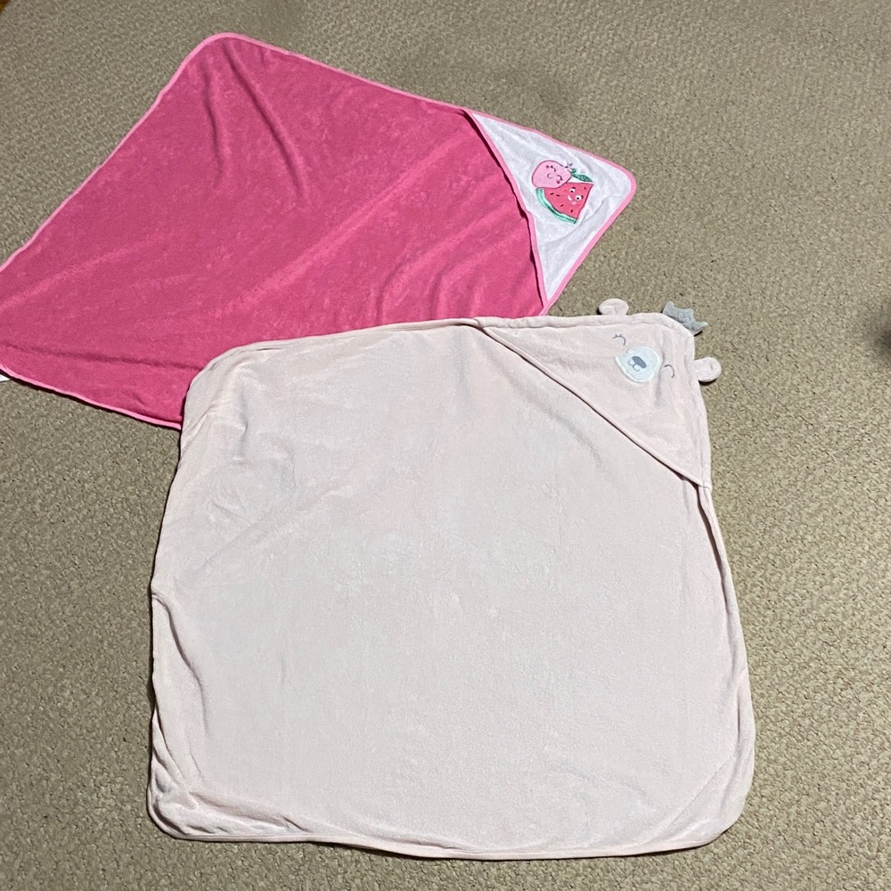 Just one you by carters and be baby favorite 2 girls baby bath towels both pink